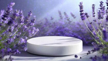 Modern podium lavender floral  theme for skincare bottle mockup display