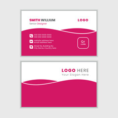 Dark pink color modern corporate business card design template with editable content.