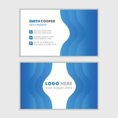 Blue gradient, seamless, luxurious modern business card design template with editable content.