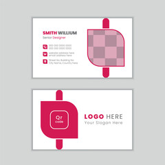 Minimalist, creative, modern pink color corporate business card design template with editable content.