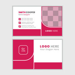 Modern corporate minimalist dark pink color business card design template with editable content.