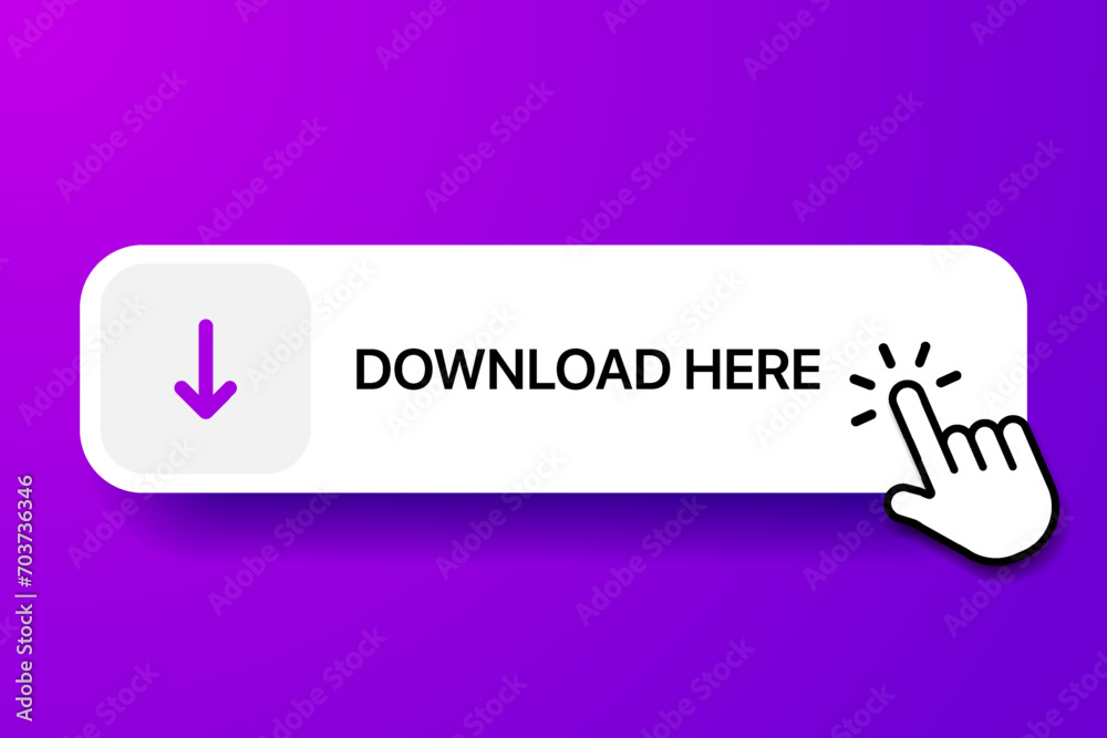 Aufkleber 3D download button icon. Upload icon. Down arrow bottom side symbol. Click here button. Save cloud icon push button for UI UX, website, mobile application.