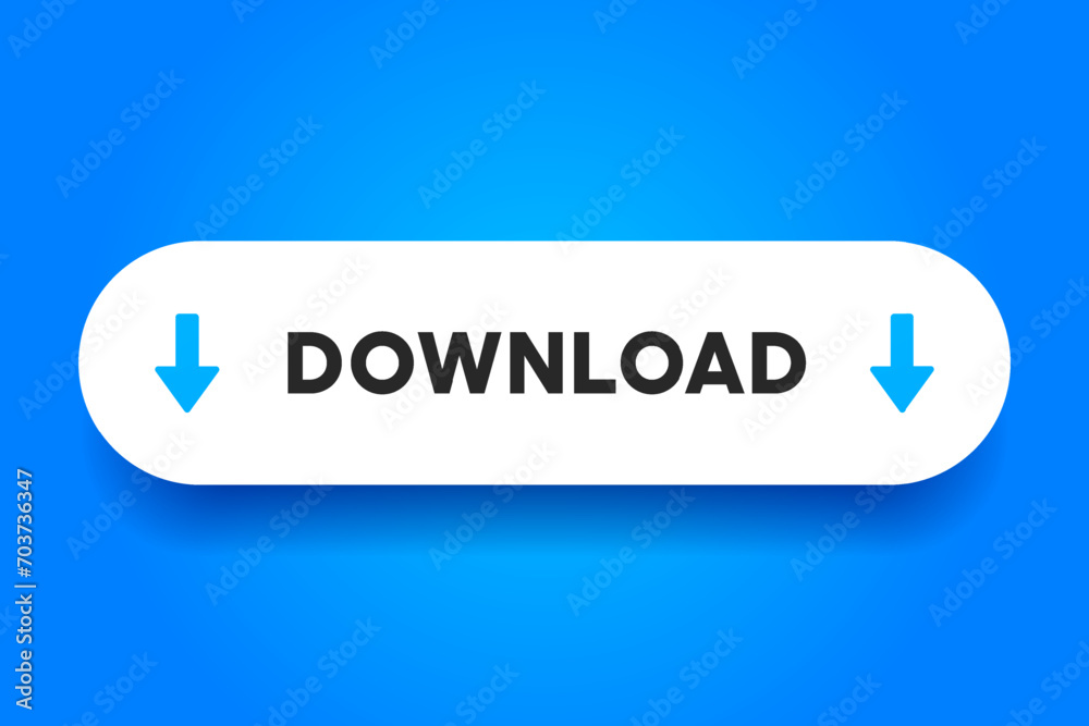 Aufkleber 3D download button icon. Upload icon. Down arrow bottom side symbol. Click here button. Save cloud icon push button for UI UX, website, mobile application.