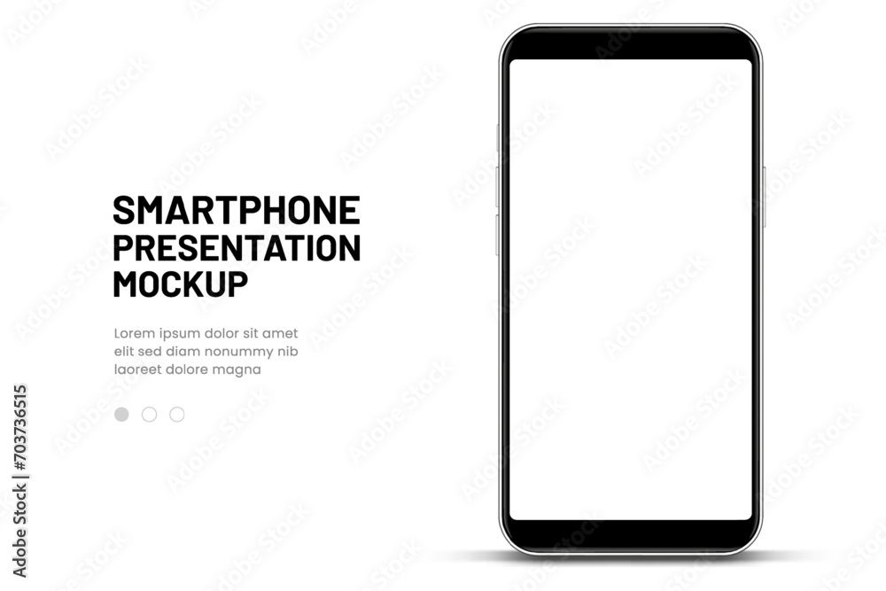 Fototapete 3d high quality vector smartphone mockups. Ultra realistic mobile device UI UX mockup for presentation template. Cellphone frame with blank screen isolated templates. 3d isometric illustration.
