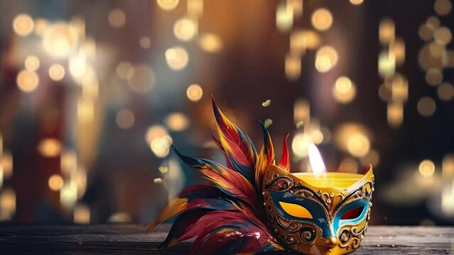 carnival mask and candle decoration. seamless looping time-lapse virtual 4k video animation background.