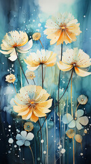 Wildflowers, art, watercolor painting.