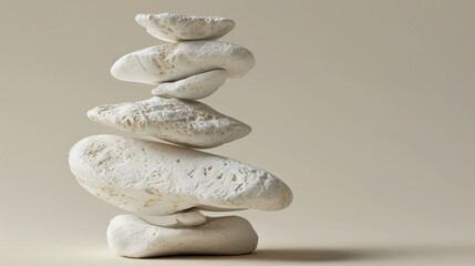 Stone Balancing. Balancing rocks on beige background. Stacking. Rocks are piled in balanced stacks