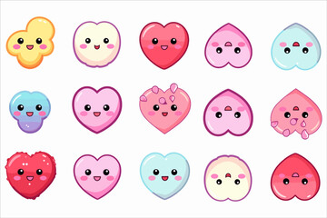 Love Heart Kawaii icon set vector, valentine's day kawaii outline icon set vector, valentine's day drawings kawaii, 