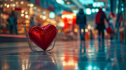 Corazón Solitario en Centro Comercial - Amor y Comercio - obrazy, fototapety, plakaty