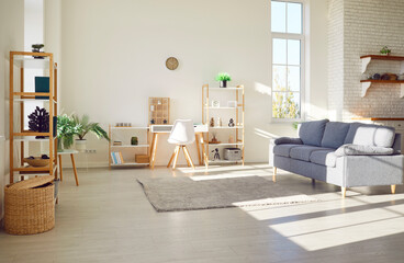 Simple interior design of a new clean modern apartment. No one at home, in a cozy bright sunny...