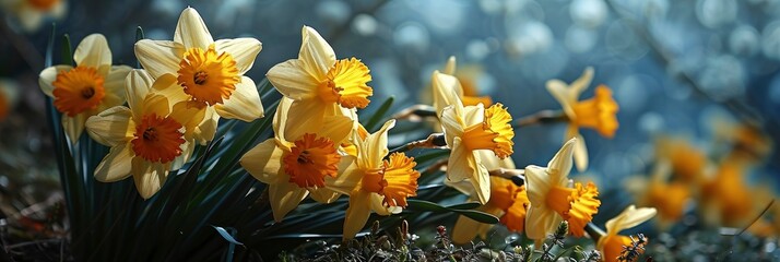 Obraz na płótnie Canvas Floral Banner Beautiful Bouquet Fresh Daffodils, Banner Image For Website, Background, Desktop Wallpaper