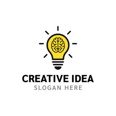 Creative idea icon, Creative light bulb, and brain logo vector illustration, Symbol of creativity, creative idea, mind, thinking.