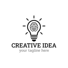 Creative idea line icon. Brain in lightbulb vector illustration. Thin sign of innovation, solution, education logo.