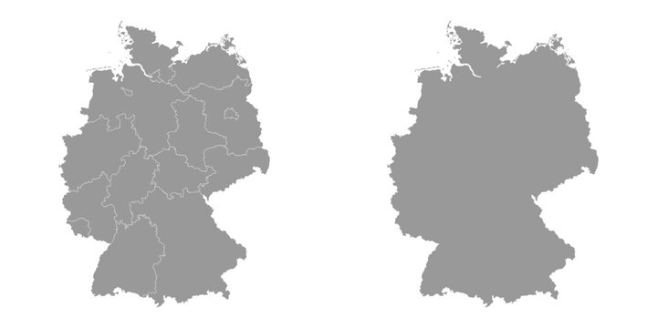 Germany grey map with regions. Vector illustration.