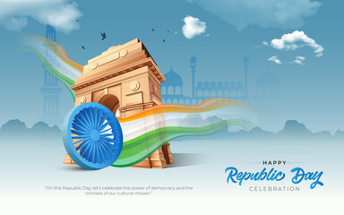 Happy Indian Republic Day Celebration Background Design Template - obrazy, fototapety, plakaty