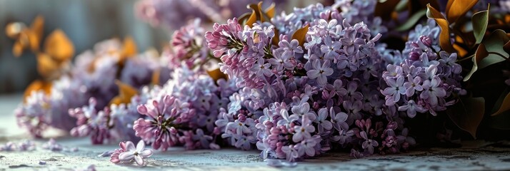 Fresh Lilac Flowers On White Table, Banner Image For Website, Background, Desktop Wallpaper