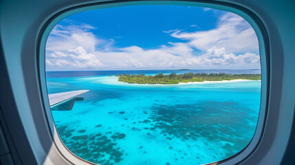 Fototapeta premium Island Awaits: Mesmerizing Aerial Perspective of Maldives from Above