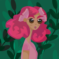 Fairy girl with pink hair and dark-skinned girl 