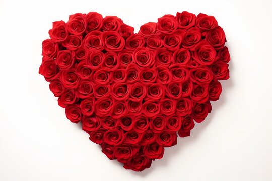 Valentines Day Heart Made of Red Roses Isolated on White Background