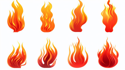 Igniting Creativity: Vector Icons of Flowing Fire on a White Background