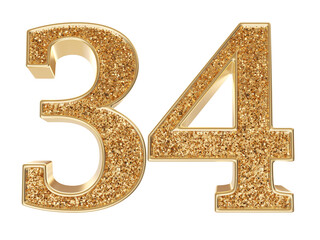 Gold 3d Number 34 luxury render