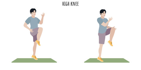 Asian young man doing high knee exercise