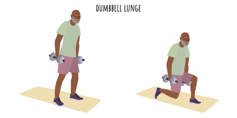 Senior man doing dumbbell lunge exercise