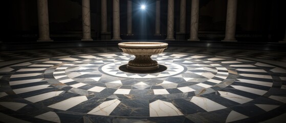 Fototapeta premium A large stone bowl sitting in a circular room. Generative AI.
