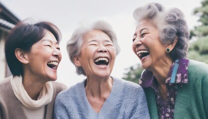 大笑いするシニア女性たち
