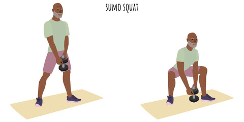 Senior man doing sumo squat exercise