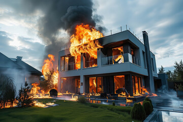 Brand in einem modernen Haus - 703747734