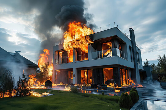 Brand in einem modernen Haus