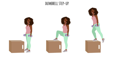 Young woman doing dumbbell step-up exercise