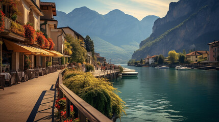 Gorgeous Lakeside Charm: Riva del Garda, Trentino, Italy - obrazy, fototapety, plakaty