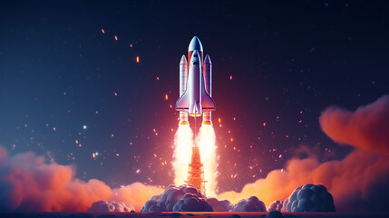 Fototapeta premium Triumph: Spaceship Rocket Soars into the Cosmos