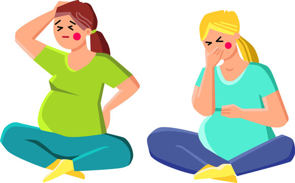 pregnant morning sickness vector. nausea food, pregnancy mother, tired stomach pregnant morning sickness character. people flat cartoon illustration