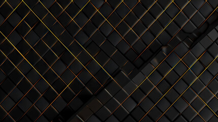 metal grid background, black leather texture background, Luxury abstract black metal background with golden light lines. Dark 3d geometric texture