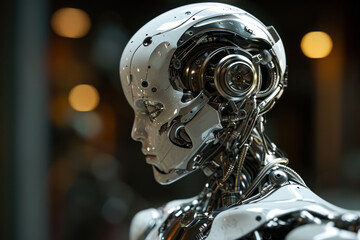 Fototapeta premium Advanced Humanoid Robot Head Profile.