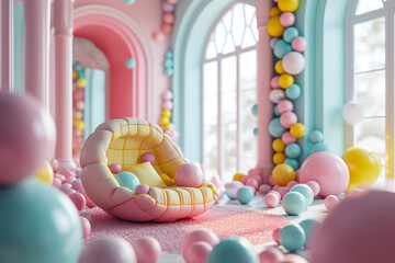 Fototapeta na wymiar Pastel Ball Pit in Dreamy Playroom.