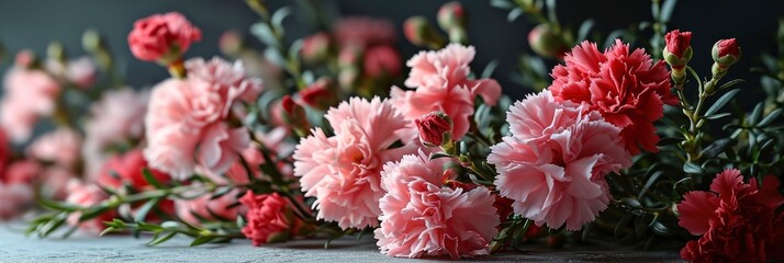 Pink Carnations Flowers Border On White, Banner Image For Website, Background, Desktop Wallpaper