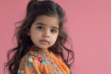 Little Indian fashion kid portrait isolated on color background
