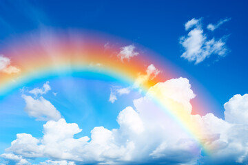 Radiant Rainbow Arcing Over Cloudy Sky.