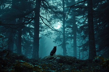 werewolf howling at the moon in a forest howling wolf