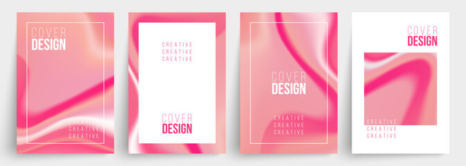 Set of cover designs. Abstract backgrounds with bright pink dynamic gradients. Flowing colors. Graphic templates. Vector illustration.