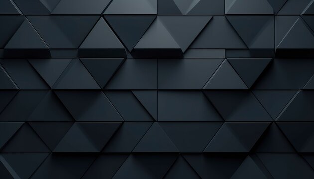 Futuristic, High Tech, dark background, with a triangular block structure. Wall texture with a 3D triangle tile pattern. 3D render