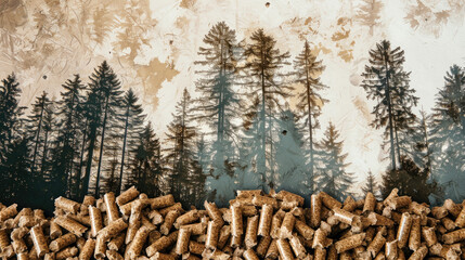 Forest Fusion: Wood Pellets Embrace the Enchanting Spruce Wilderness. Generative AI