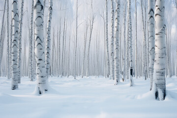 Serene Winter Birch Forest in Snow.