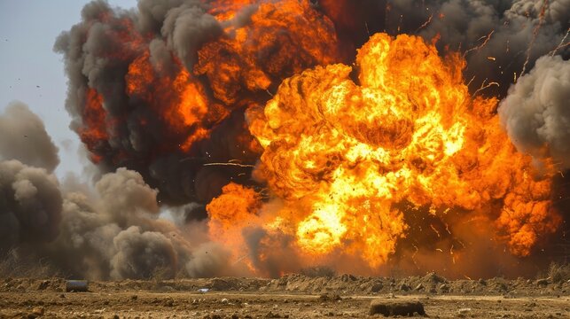 photo of the explosion happened at the battle ground in the middle east