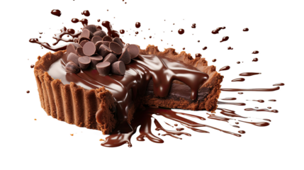 Chocolate pie with Chocolate or Cocoa Splash. transparent background