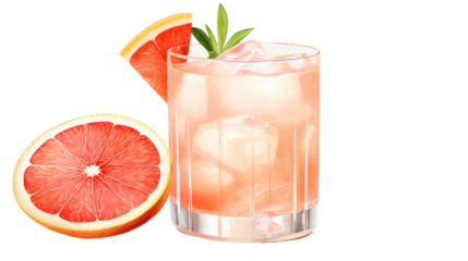 Classic paloma cocktail isolated on transparent or white background